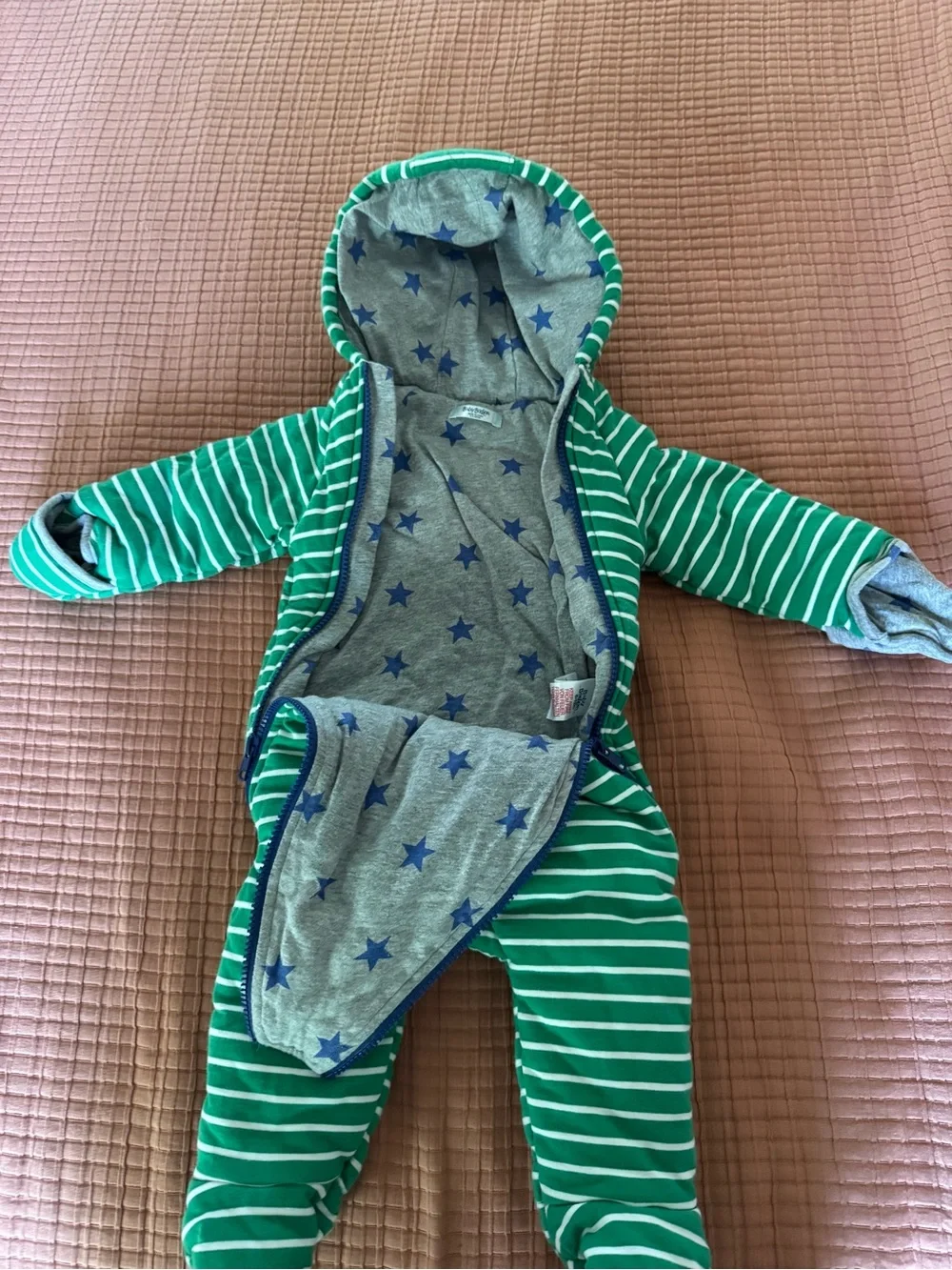 Baby Boden Green Striped Hooded Baby Cold Weather One-Piece